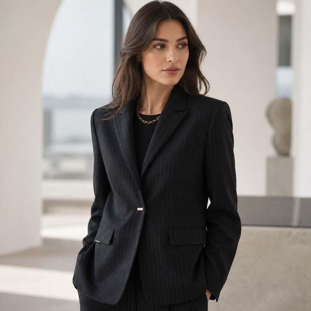 Kasper Women's One-Button Pinstripe Blazer Black Size 10